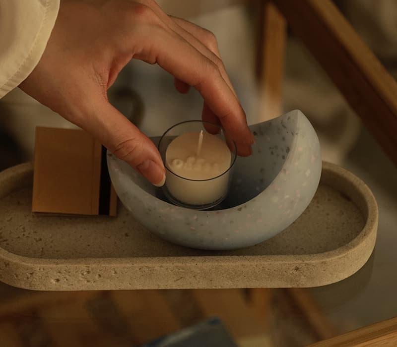 アロマキャンドルホルダー「ツキ」(ミストブルー)