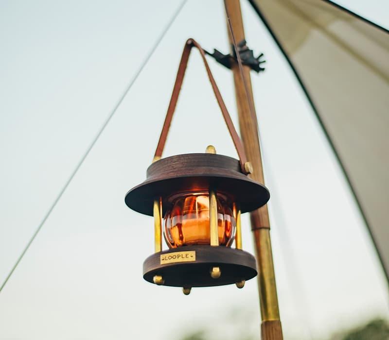 【お得なセット】キャンドルランタン「グローブ」（アンバー）&専用キャンドル４個セット