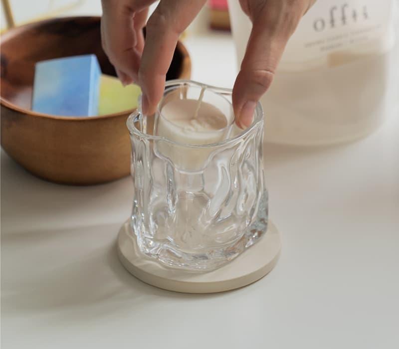 フタ付きキャンドルグラス「カービー」（コハク）